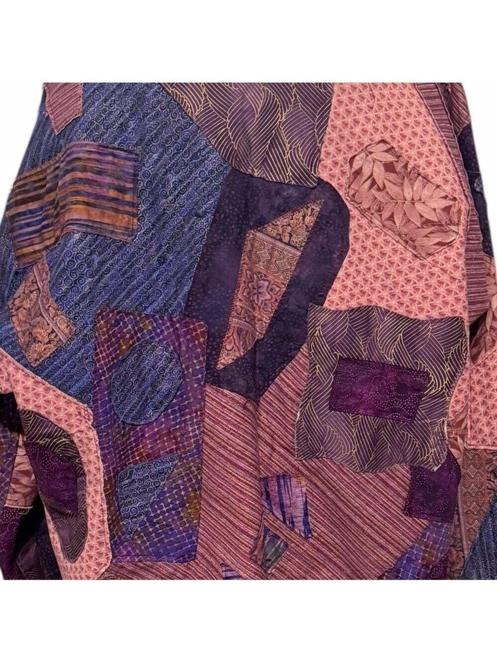 Upcycled Patchwork Quilt Abstract Patches Purples Reworked Open Front Jacket - Picture 6 of 8
